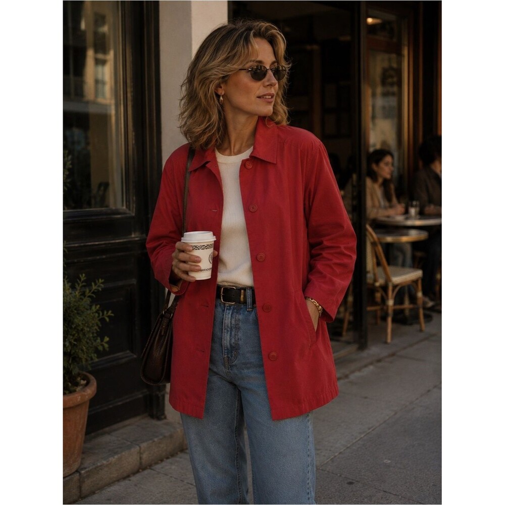 Northern Spirit Collections Red Trench Coat Cotton Medium Americana Heritage M